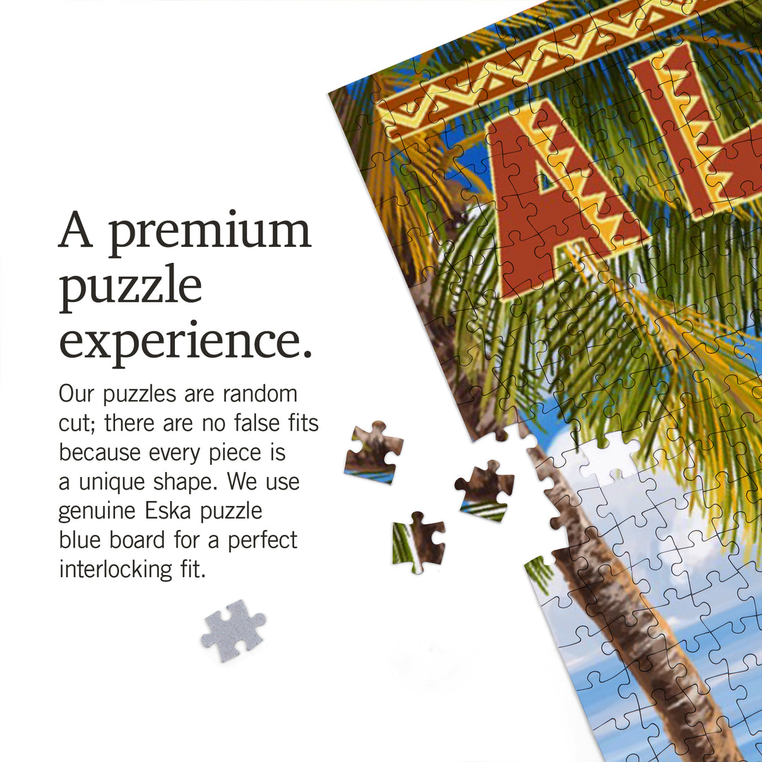 Hula Girl on Coast, Aloha Hawaii, Jigsaw Puzzle Puzzle Lantern Press 