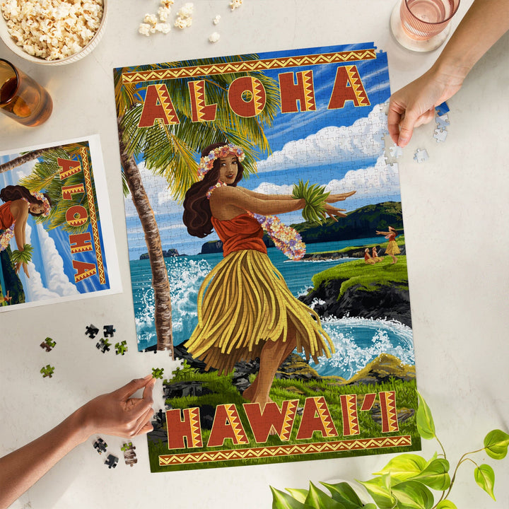 Hula Girl on Coast, Aloha Hawaii, Jigsaw Puzzle Puzzle Lantern Press 