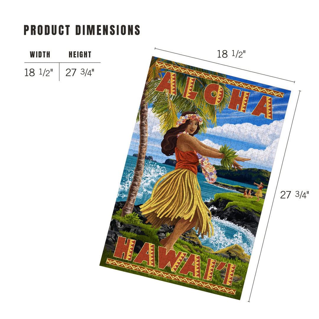 Hula Girl on Coast, Aloha Hawaii, Jigsaw Puzzle Puzzle Lantern Press 