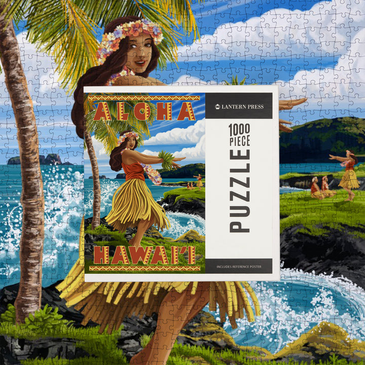 Hula Girl on Coast, Aloha Hawaii, Jigsaw Puzzle Puzzle Lantern Press 