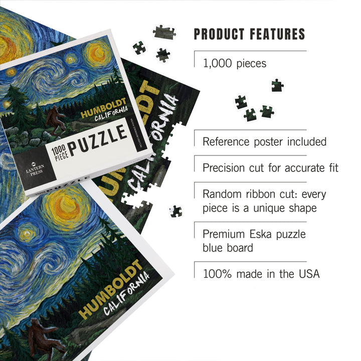 Humboldt, California, Bigfoot, Van Gogh Starry Night, Jigsaw Puzzle Puzzle Lantern Press 