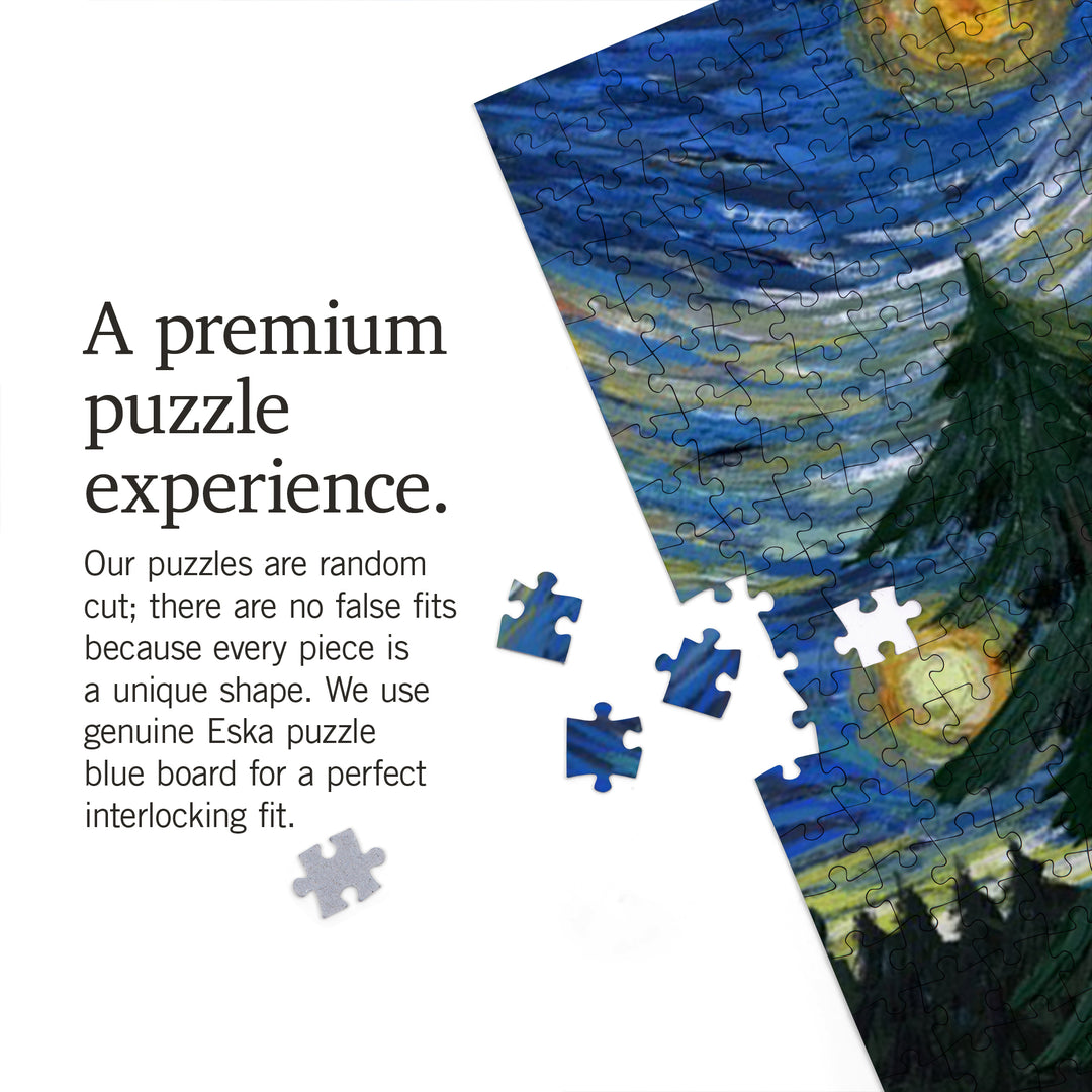Humboldt, California, Bigfoot, Van Gogh Starry Night, Jigsaw Puzzle Puzzle Lantern Press 