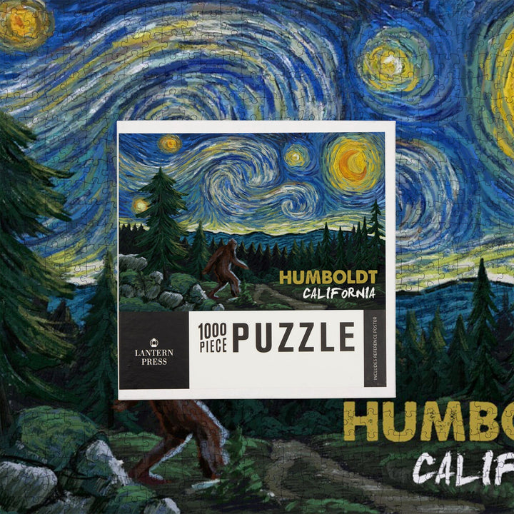 Humboldt, California, Bigfoot, Van Gogh Starry Night, Jigsaw Puzzle Puzzle Lantern Press 