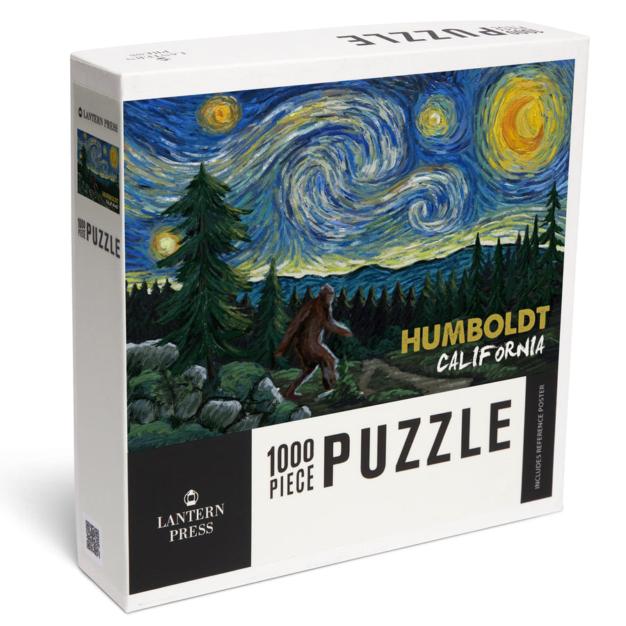 Humboldt, California, Bigfoot, Van Gogh Starry Night, Jigsaw Puzzle Puzzle Lantern Press 