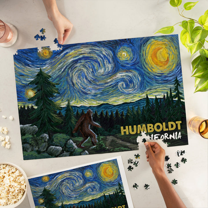 Humboldt, California, Bigfoot, Van Gogh Starry Night, Jigsaw Puzzle Puzzle Lantern Press 