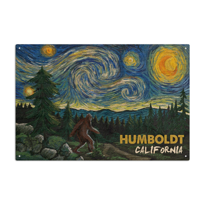 Humboldt, California, Bigfoot, Van Gogh Starry Night, Lantern Press Artwork, Wood Signs and Postcards Wood Lantern Press 10 x 15 Wood Sign 