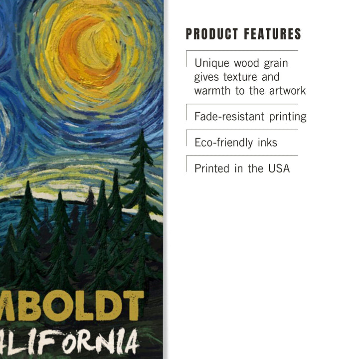 Humboldt, California, Bigfoot, Van Gogh Starry Night, Lantern Press Artwork, Wood Signs and Postcards Wood Lantern Press 