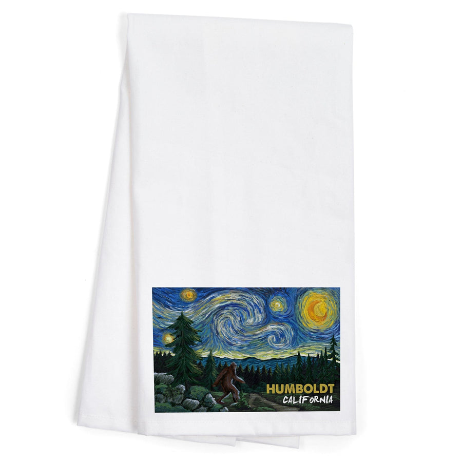 Humboldt, California, Bigfoot, Van Gogh Starry Night, Organic Cotton Kitchen Tea Towels Kitchen Lantern Press 
