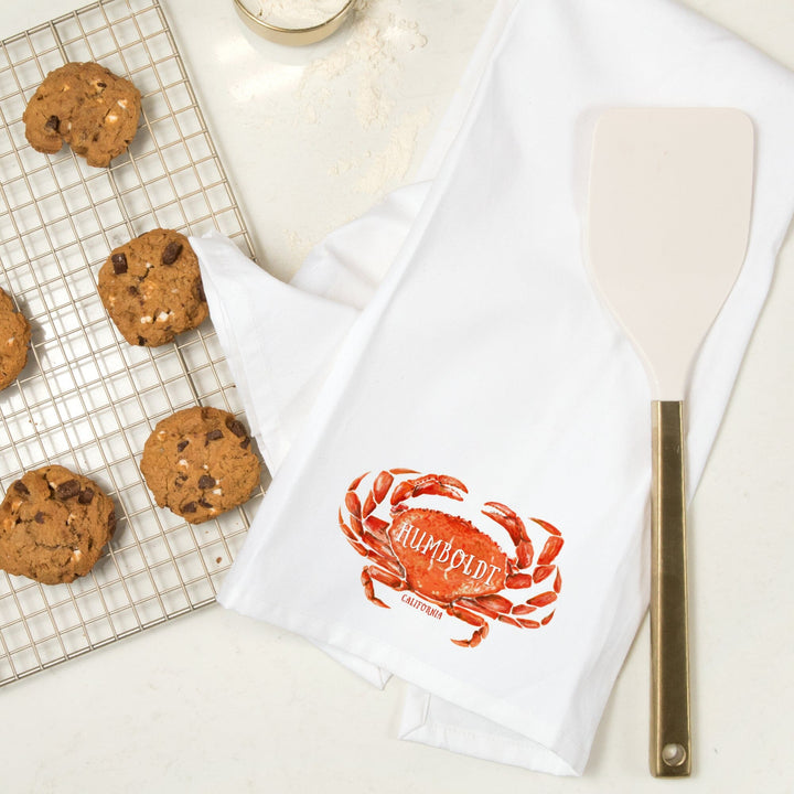 Humboldt, California, Dungeness Crab, Watercolor, Organic Cotton Kitchen Tea Towels Kitchen Lantern Press 