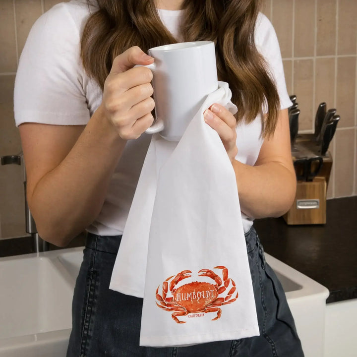 Humboldt, California, Dungeness Crab, Watercolor, Organic Cotton Kitchen Tea Towels Kitchen Lantern Press 