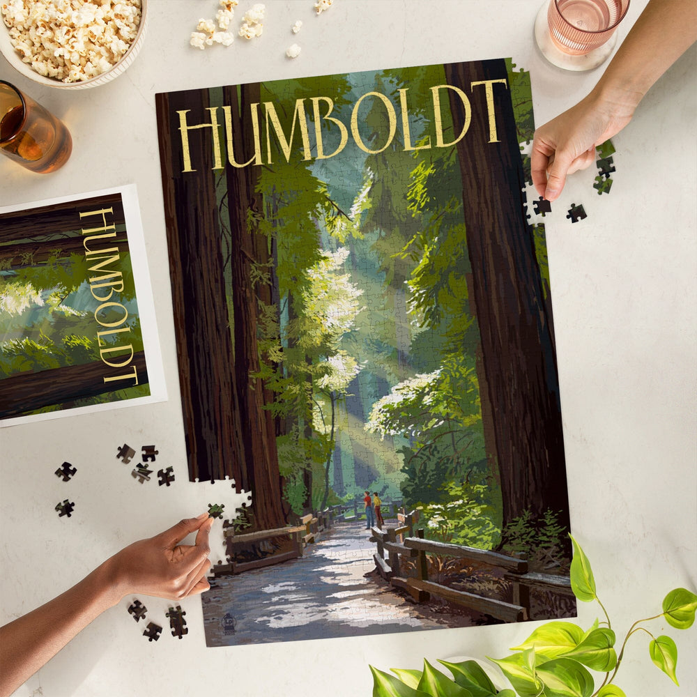 Humboldt, California, Redwoods, Pathway in Trees, Jigsaw Puzzle Puzzle Lantern Press 