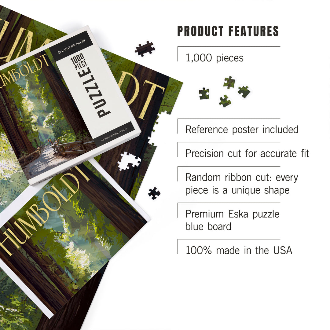 Humboldt, California, Redwoods, Pathway in Trees, Jigsaw Puzzle Puzzle Lantern Press 