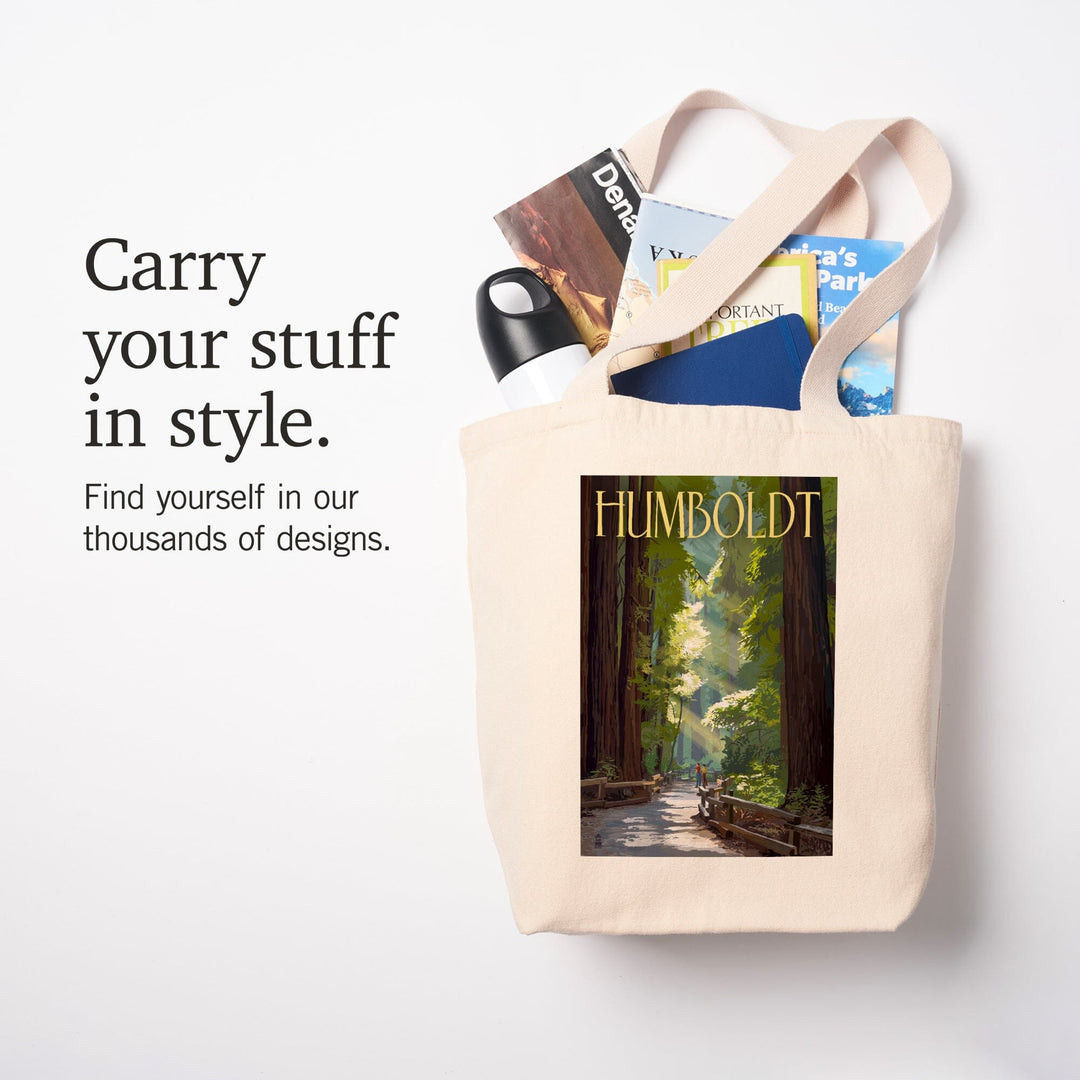 Humboldt, California, Redwoods, Pathway in Trees, Lantern Press Artwork, Tote Bag - Lantern Press