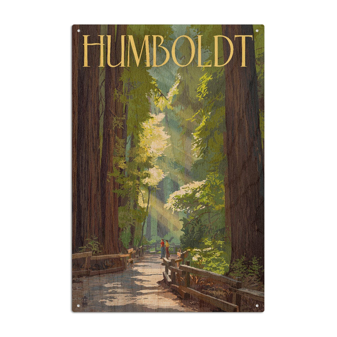 Humboldt, California, Redwoods, Pathway in Trees, Lantern Press Artwork, Wood Signs and Postcards Wood Lantern Press 10 x 15 Wood Sign 