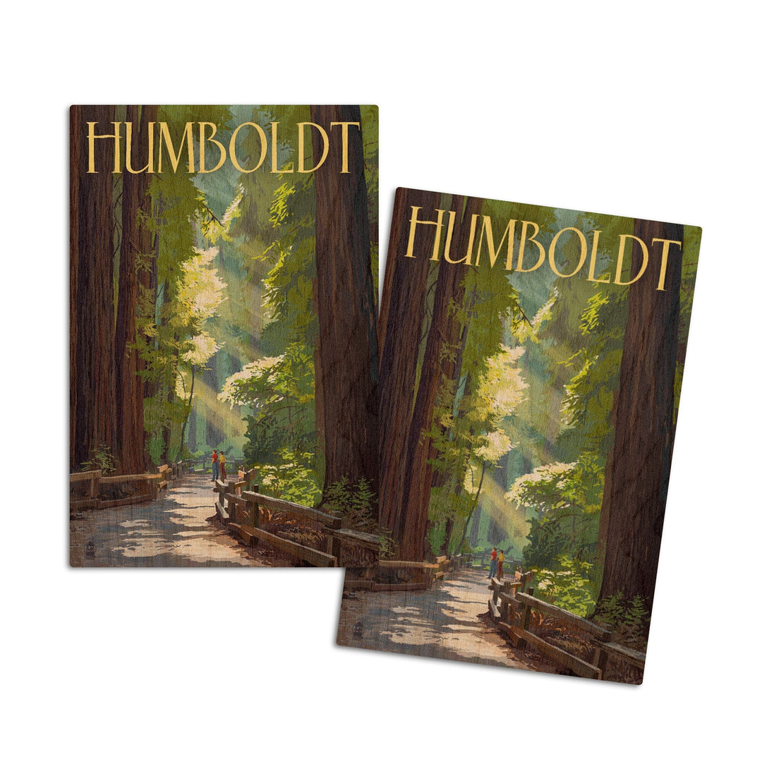 Humboldt, California, Redwoods, Pathway in Trees, Lantern Press Artwork, Wood Signs and Postcards Wood Lantern Press 4x6 Wood Postcard Set 