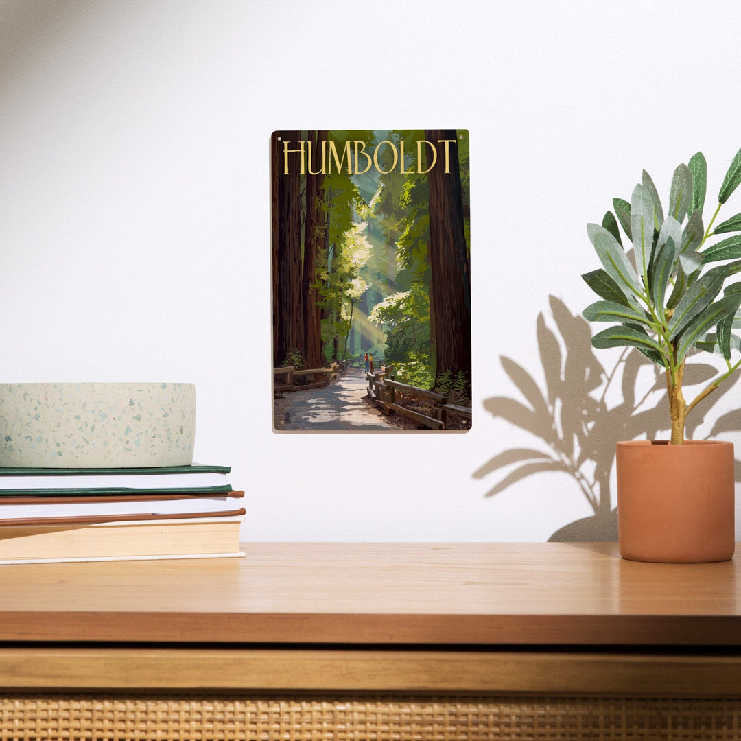Humboldt, California, Redwoods, Pathway in Trees, Lantern Press Artwork, Wood Signs and Postcards Wood Lantern Press 