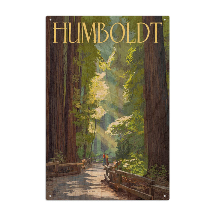 Humboldt, California, Redwoods, Pathway in Trees, Lantern Press Artwork, Wood Signs and Postcards Wood Lantern Press 6x9 Wood Sign 