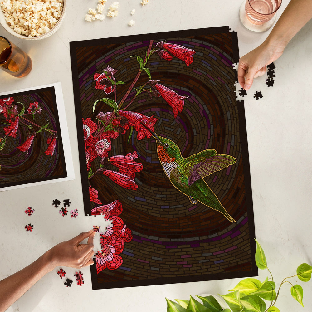 Hummingbird, Paper Mosaic, Jigsaw Puzzle Puzzle Lantern Press 