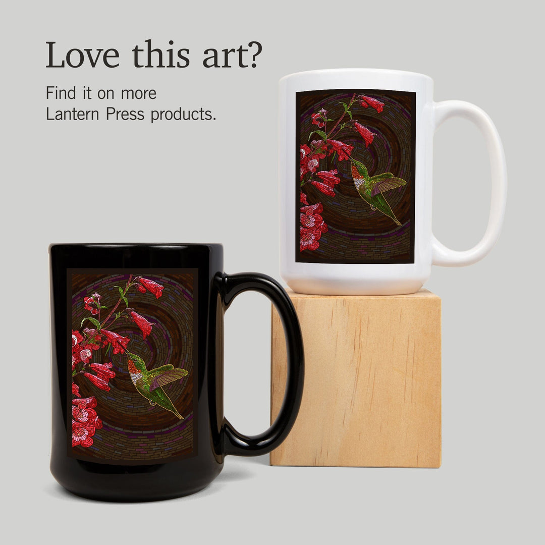 Hummingbird, Paper Mosaic, Lantern Press Artwork, Ceramic Mug Mugs Lantern Press 