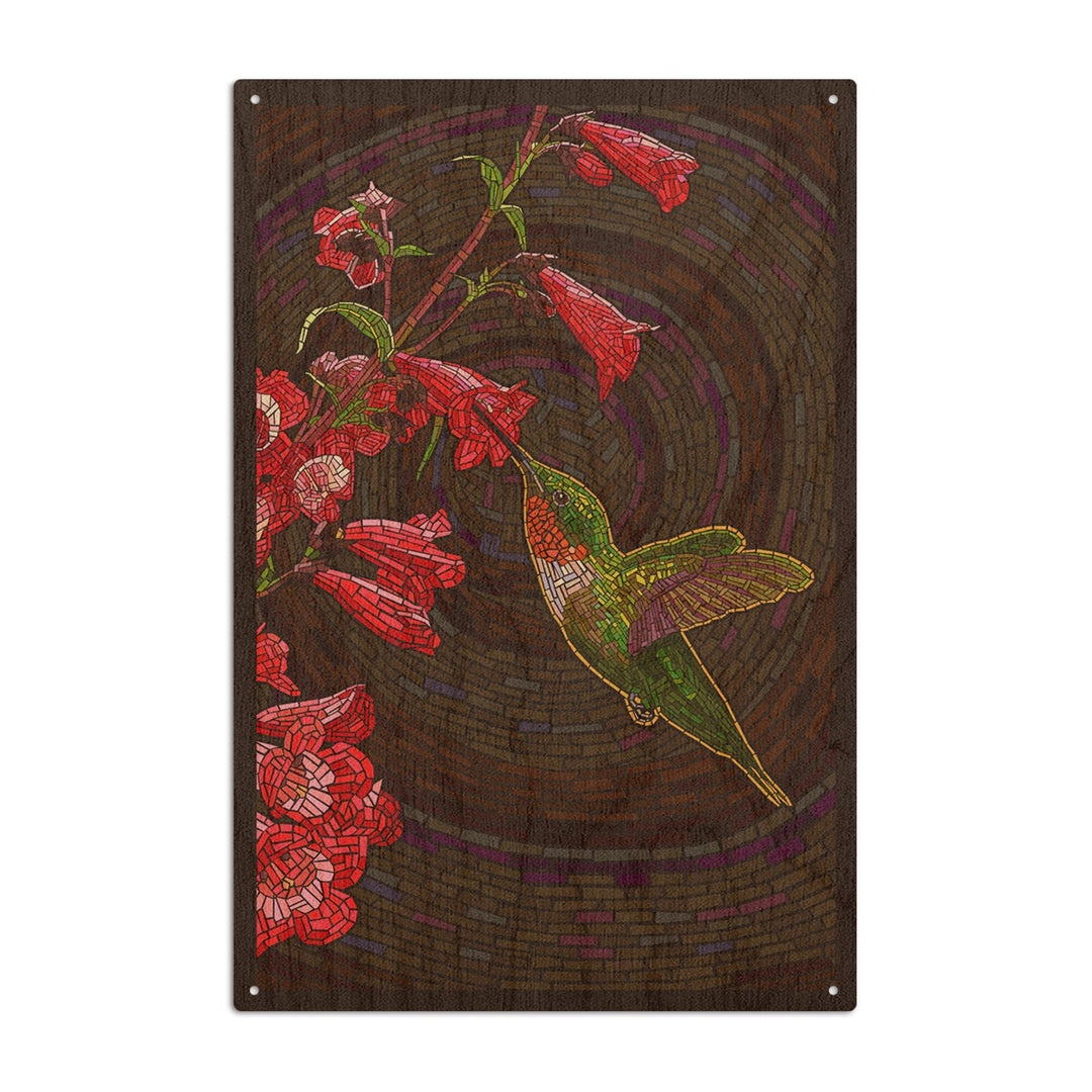 Hummingbird, Paper Mosaic, Lantern Press Artwork, Wood Signs and Postcards Wood Lantern Press 10 x 15 Wood Sign 