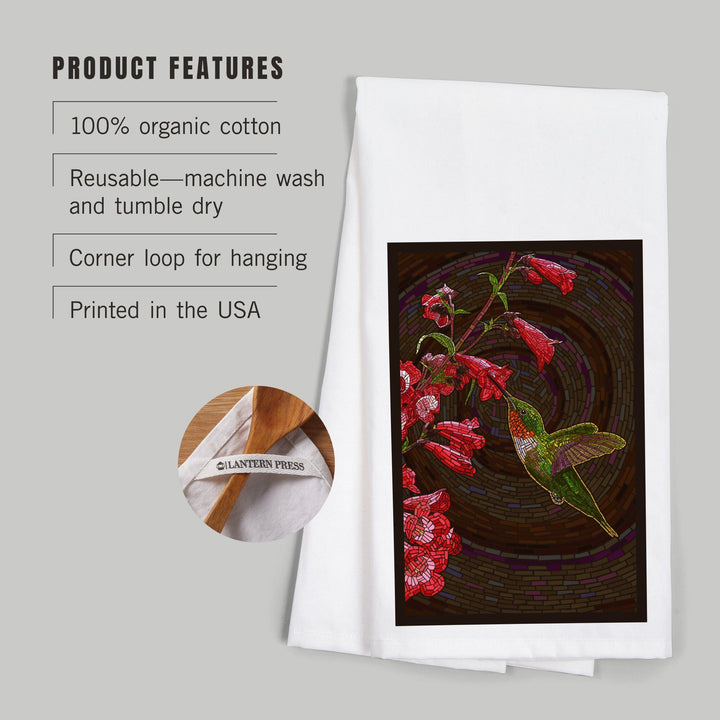 Hummingbird, Paper Mosaic, Organic Cotton Kitchen Tea Towels Kitchen Lantern Press 