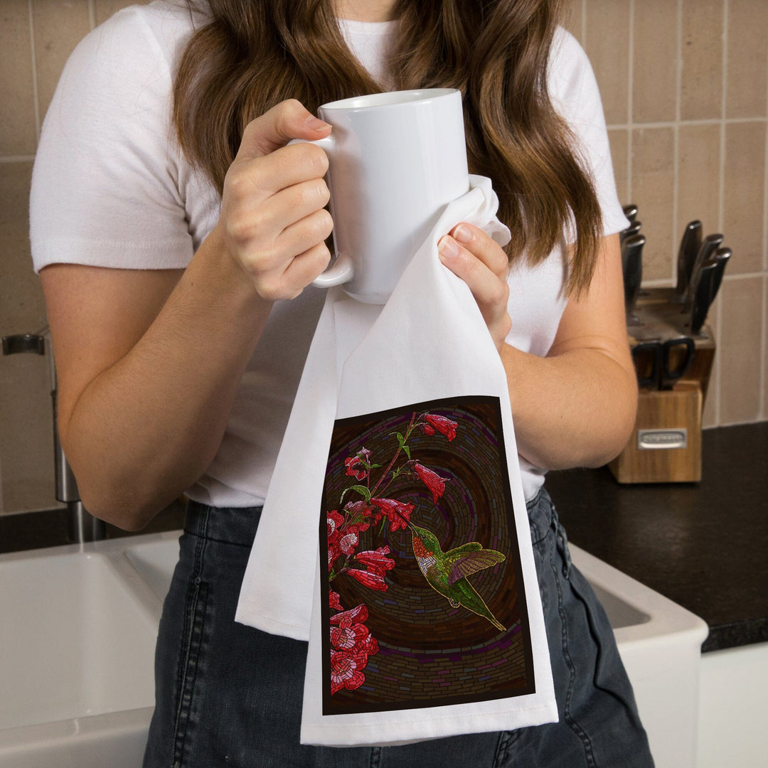 Hummingbird, Paper Mosaic, Organic Cotton Kitchen Tea Towels Kitchen Lantern Press 