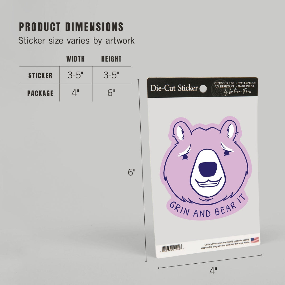 Humorous Animals Collection, Bear, Grin And Bear It, Contour, Vinyl Sticker Sticker Lantern Press 