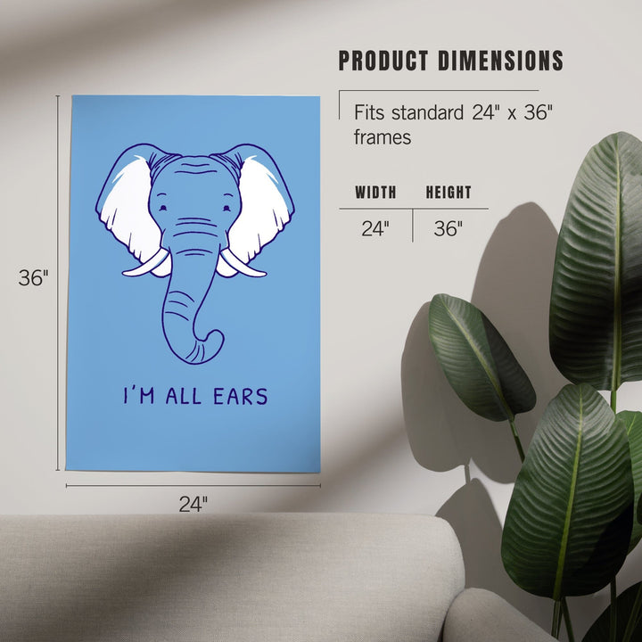 Humorous Animals Collection, Elephant, I'm All Ears, Art & Giclee Prints Art Lantern Press 