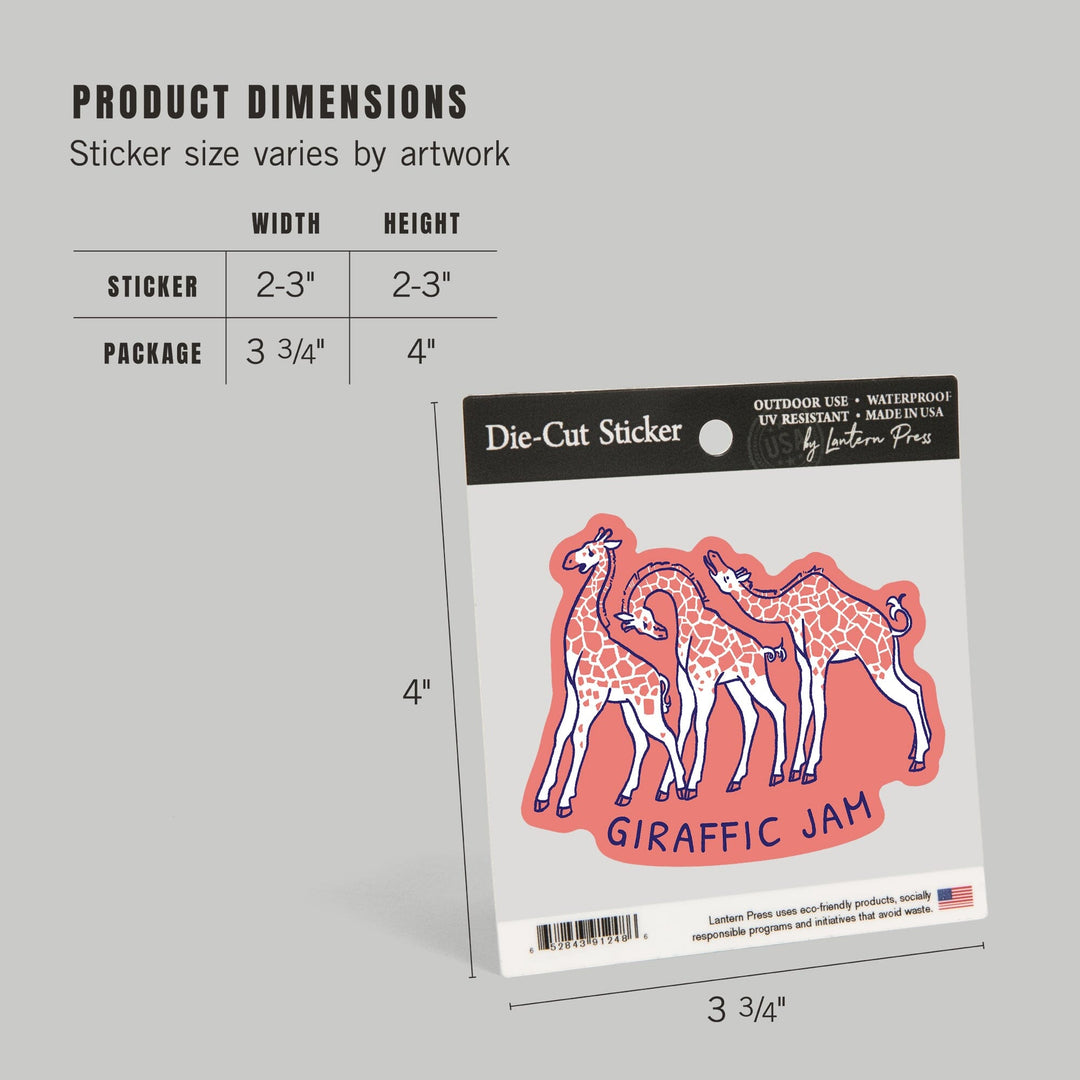 Humorous Animals Collection, Giraffe, Giraffic Jam, Contour, Vinyl Sticker Sticker Lantern Press 