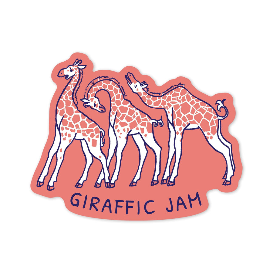 Humorous Animals Collection, Giraffe, Giraffic Jam, Contour, Vinyl Sticker Sticker Lantern Press 