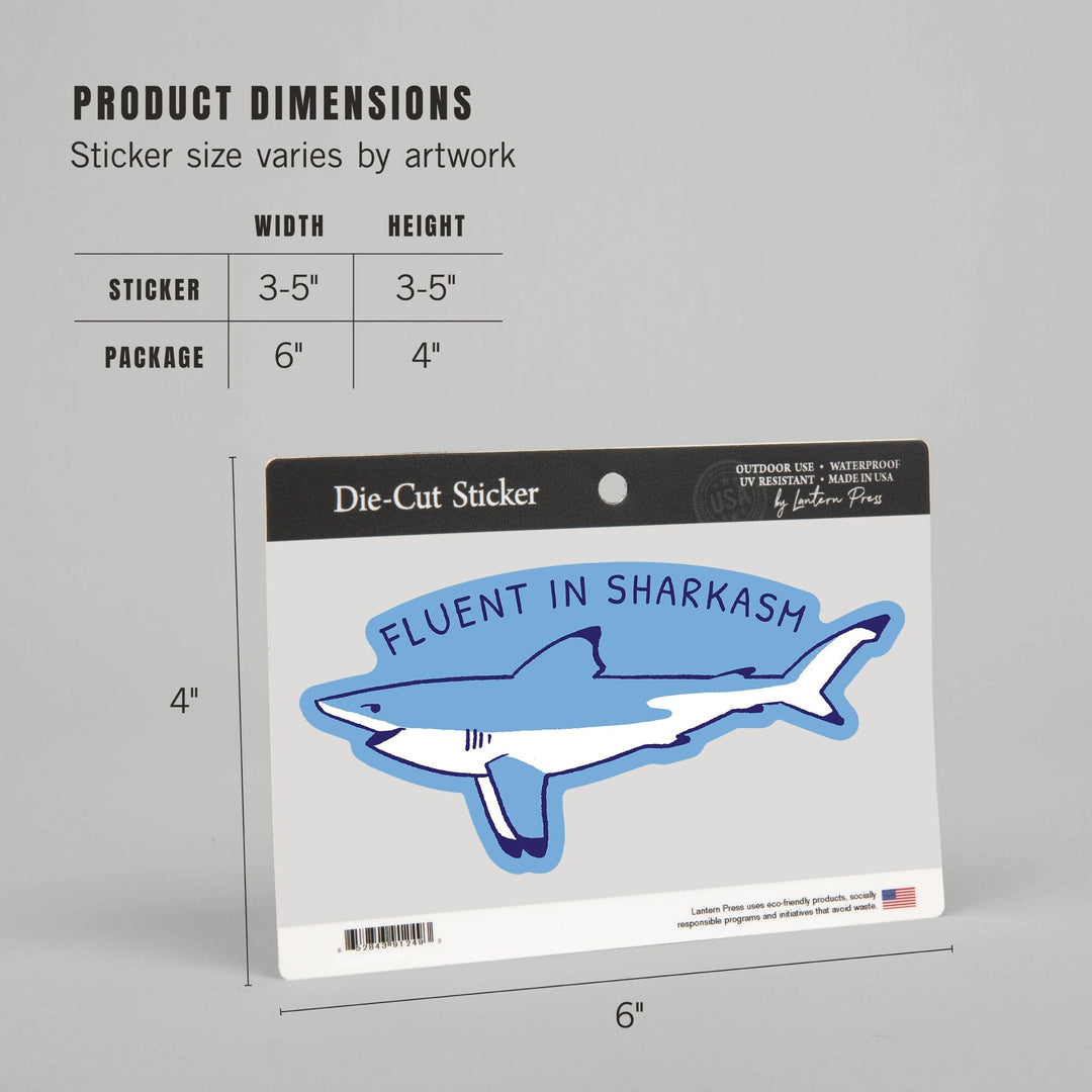 Humorous Animals Collection, Shark, Fluent In Sharkasm, Contour, Vinyl Sticker Sticker Lantern Press 