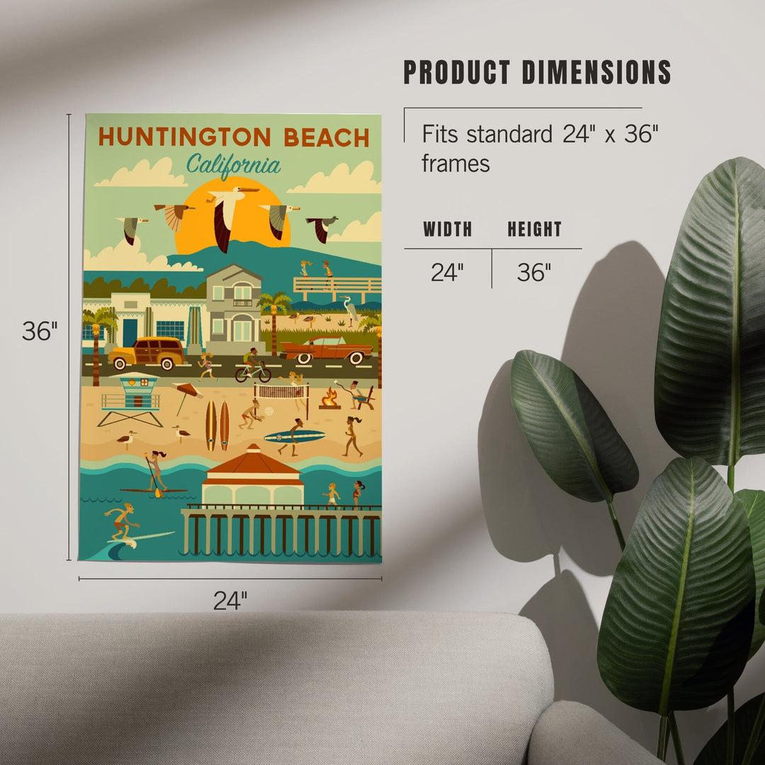 Huntington Beach, CA, Geometric City Series, Art & Giclee Prints Art Lantern Press 