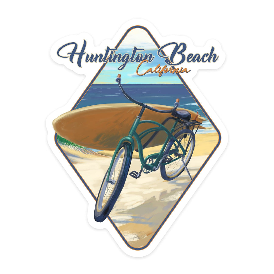 Huntington Beach, California, Beach Cruiser on Beach, Contour, Lantern Press Artwork, Vinyl Sticker Sticker Lantern Press 