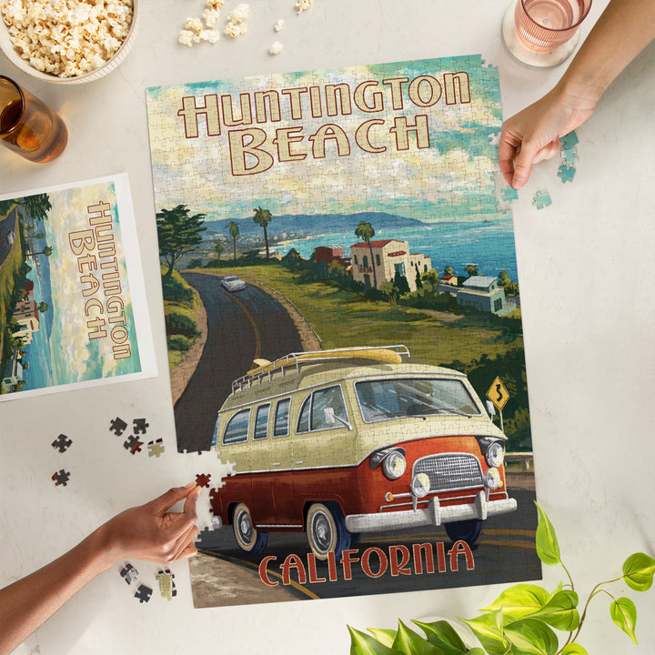 Huntington Beach, California, Camper Van, Jigsaw Puzzle Puzzle Lantern Press 