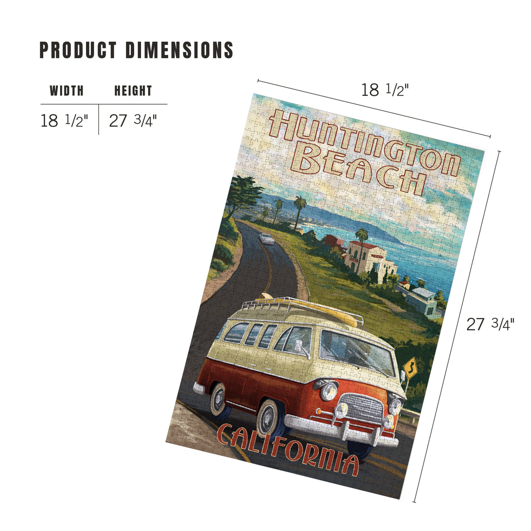 Huntington Beach, California, Camper Van, Jigsaw Puzzle Puzzle Lantern Press 