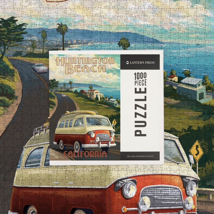 Huntington Beach, California, Camper Van, Jigsaw Puzzle Puzzle Lantern Press 