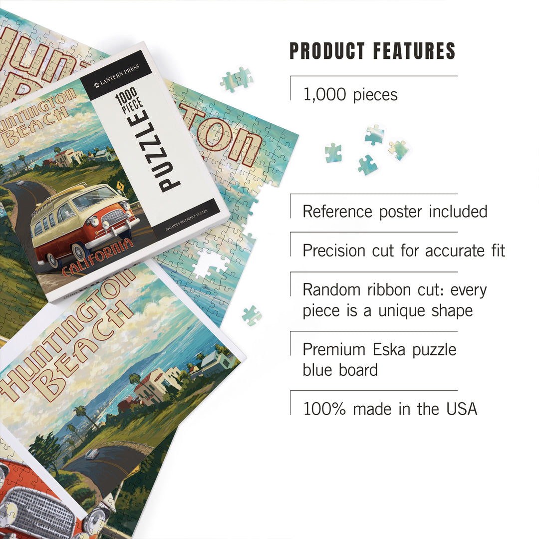Huntington Beach, California, Camper Van, Jigsaw Puzzle Puzzle Lantern Press 