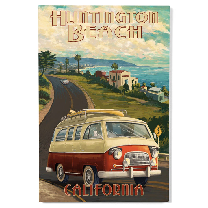 Huntington Beach, California, Camper Van, Lantern Press Artwork, Wood Signs and Postcards Wood Lantern Press 
