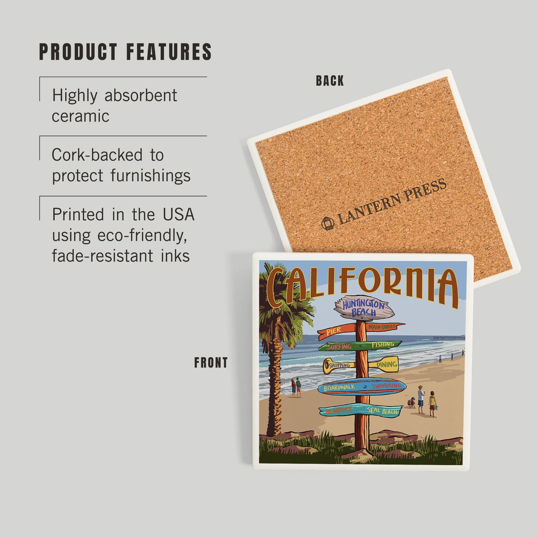 Huntington Beach, California, Destinations Sign, Coasters Coasters Lantern Press 