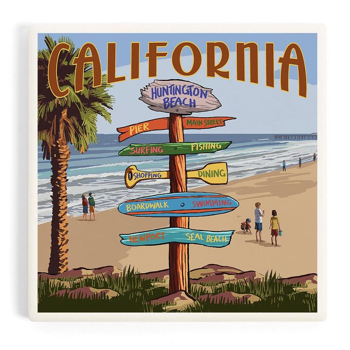 Huntington Beach, California, Destinations Sign, Coasters Coasters Lantern Press 