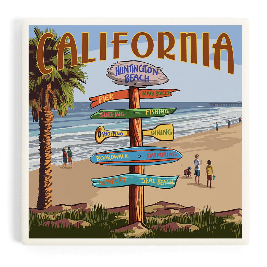 Huntington Beach, California, Destinations Sign, Coasters Coasters Lantern Press 