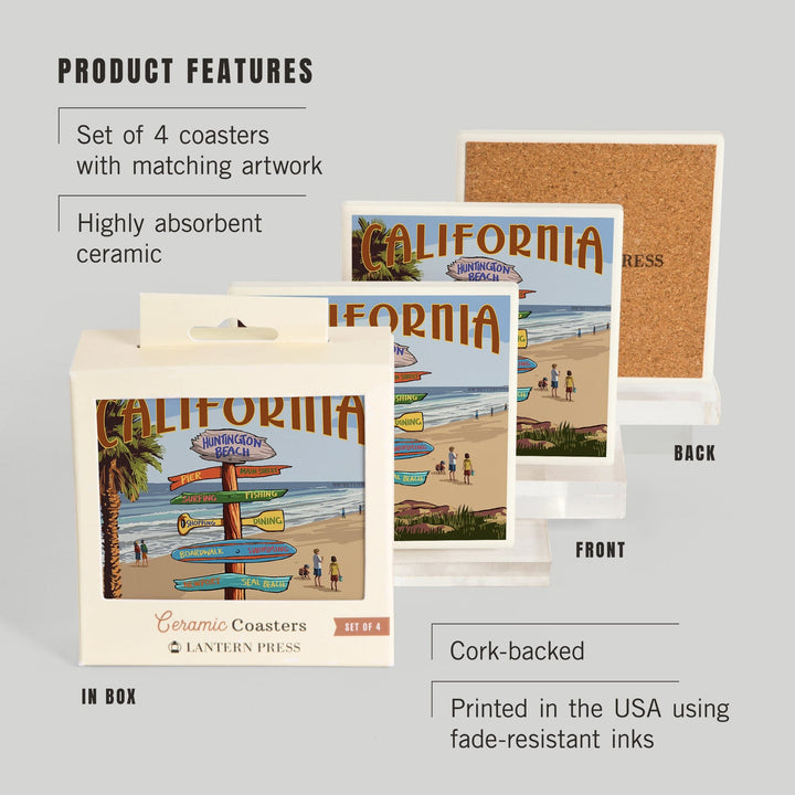 Huntington Beach, California, Destinations Sign, Coasters Coasters Lantern Press 