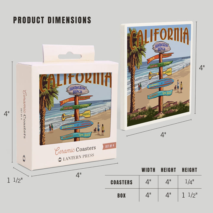 Huntington Beach, California, Destinations Sign, Coasters Coasters Lantern Press 