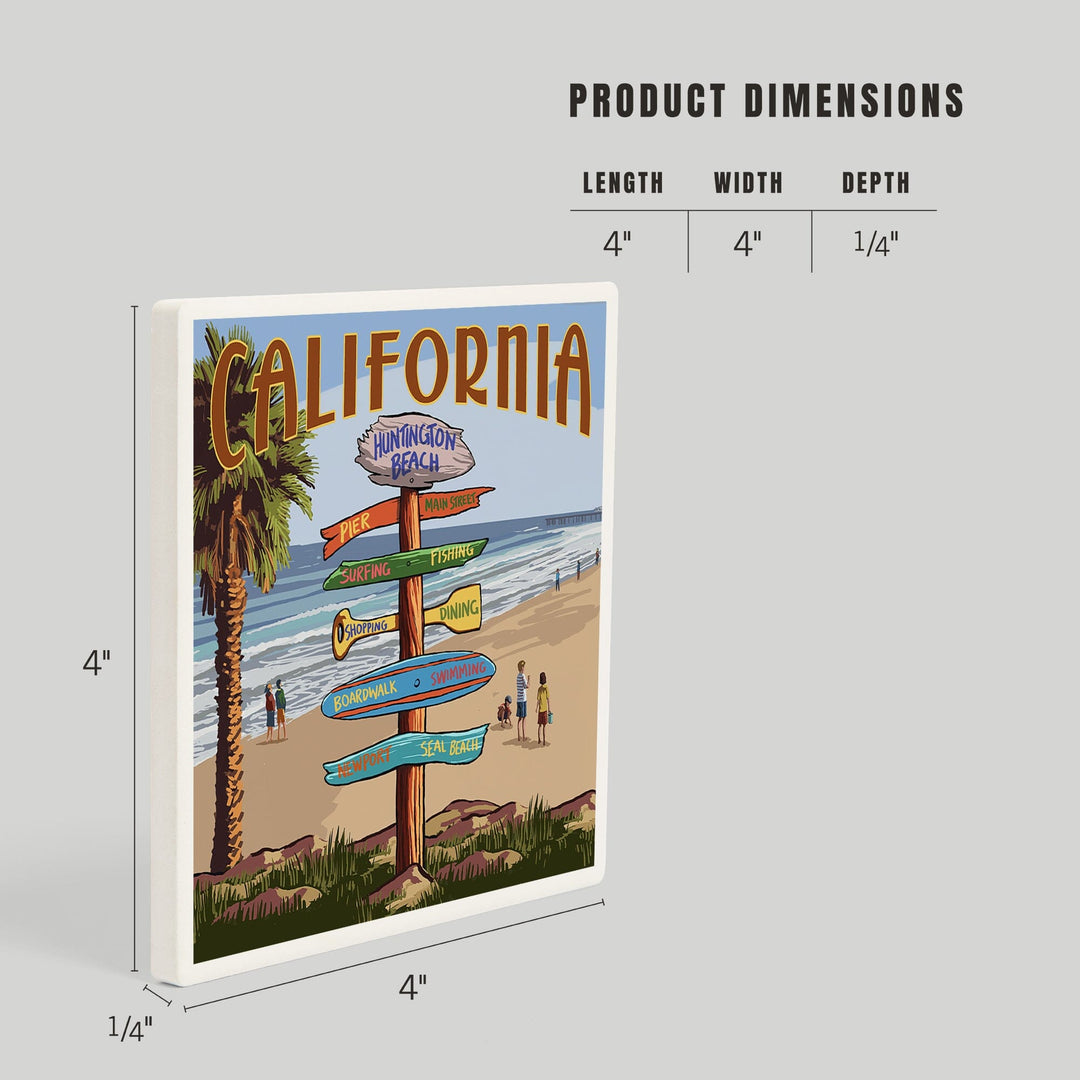 Huntington Beach, California, Destinations Sign, Coasters Coasters Lantern Press 