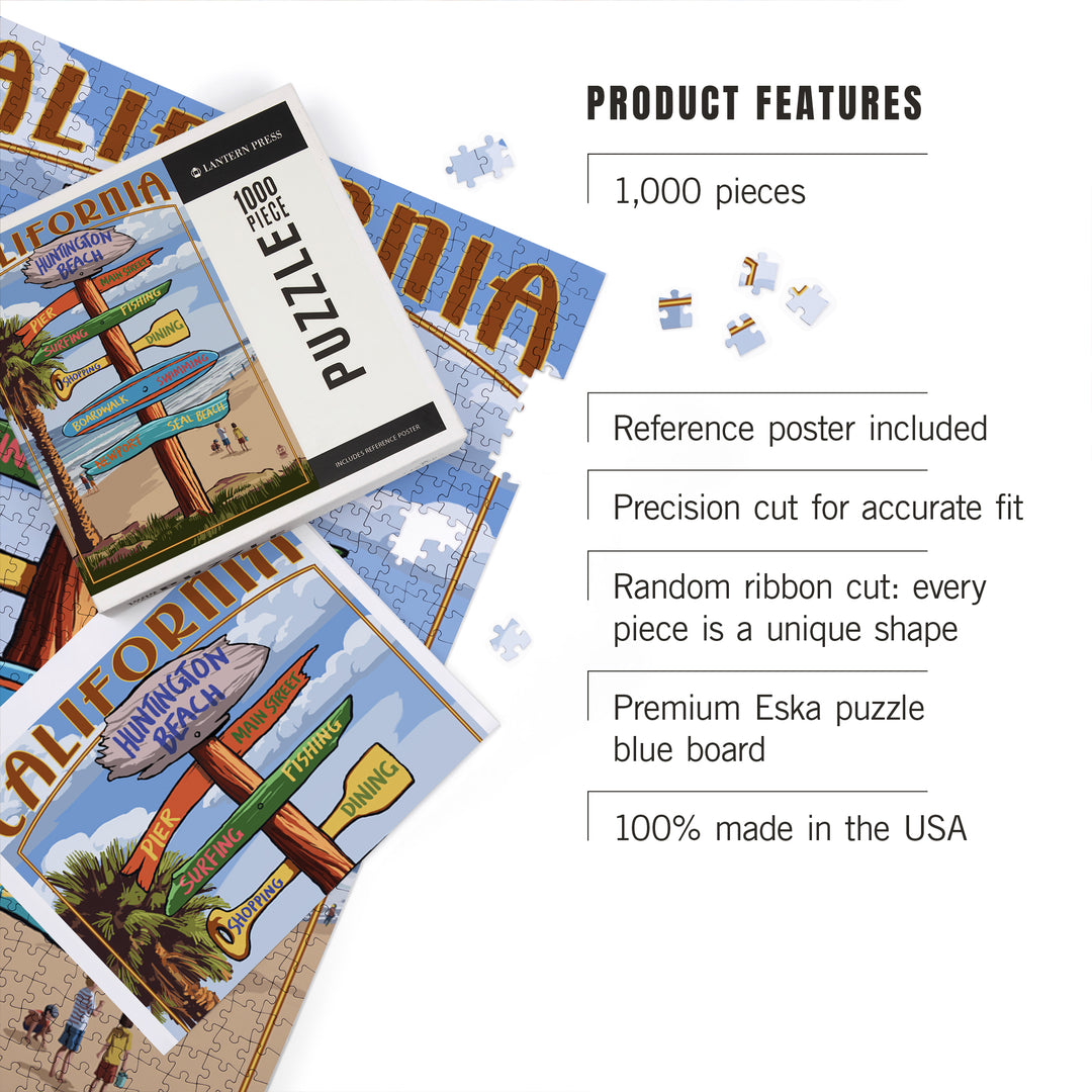 Huntington Beach, California, Destinations Sign, Jigsaw Puzzle Puzzle Lantern Press 