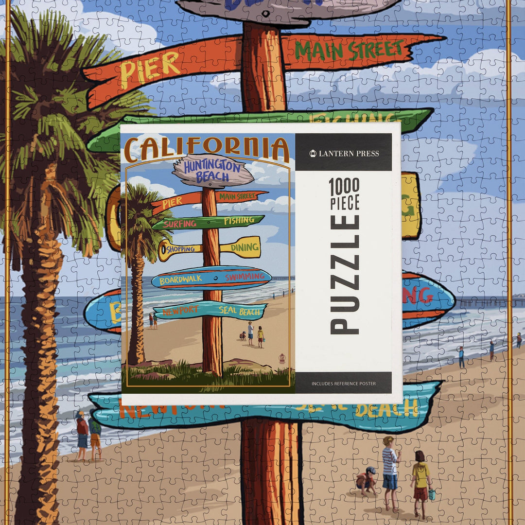 Huntington Beach, California, Destinations Sign, Jigsaw Puzzle Puzzle Lantern Press 