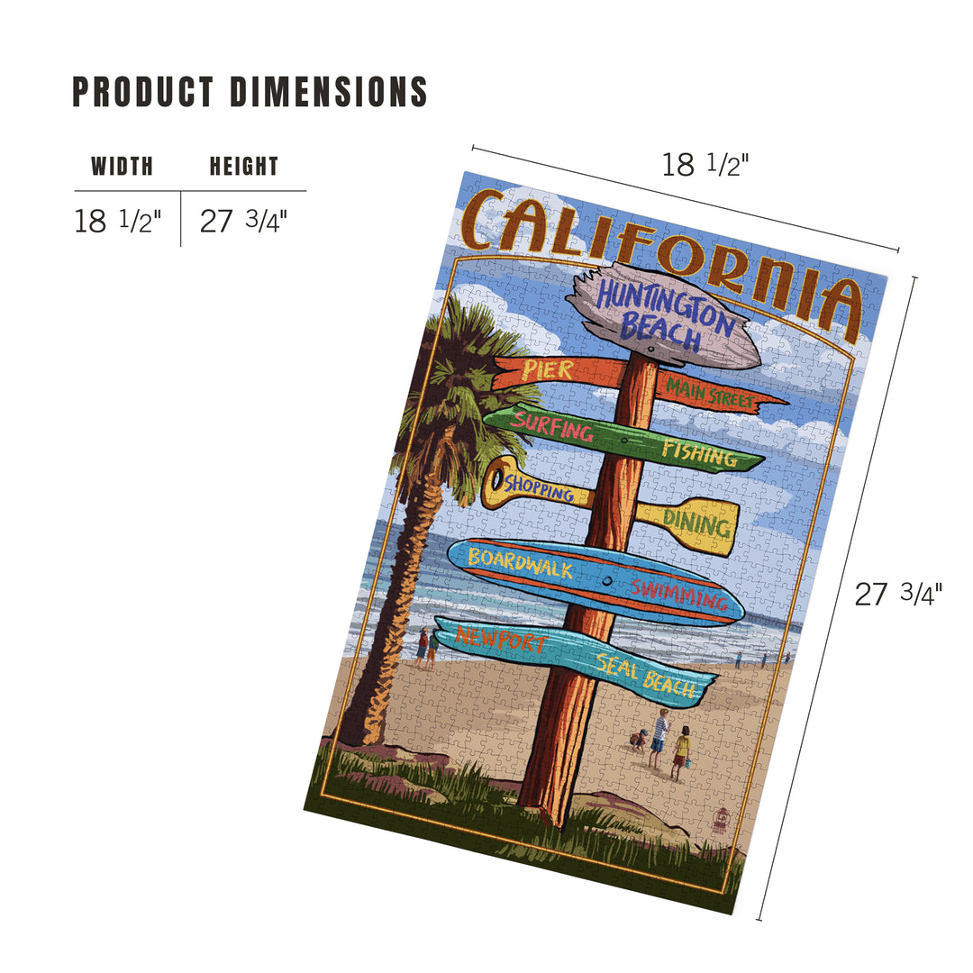 Huntington Beach, California, Destinations Sign, Jigsaw Puzzle Puzzle Lantern Press 