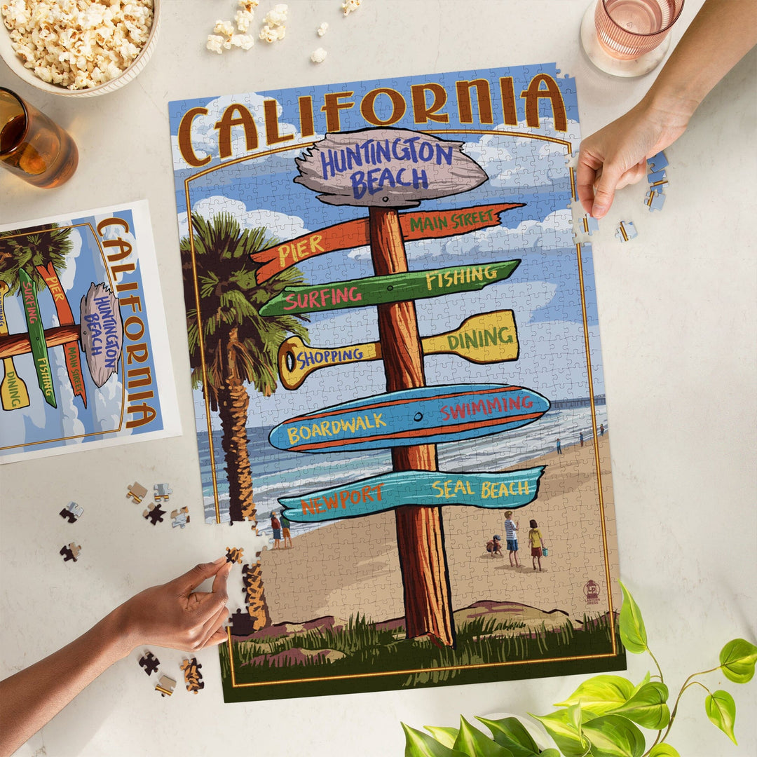 Huntington Beach, California, Destinations Sign, Jigsaw Puzzle Puzzle Lantern Press 