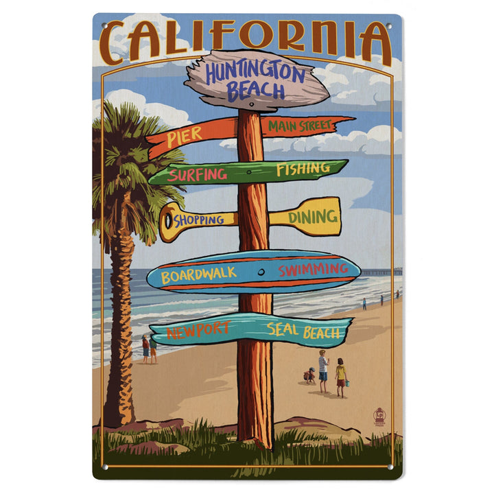 Huntington Beach, California, Destinations Sign, Lantern Press Artwork, Wood Signs and Postcards Wood Lantern Press 