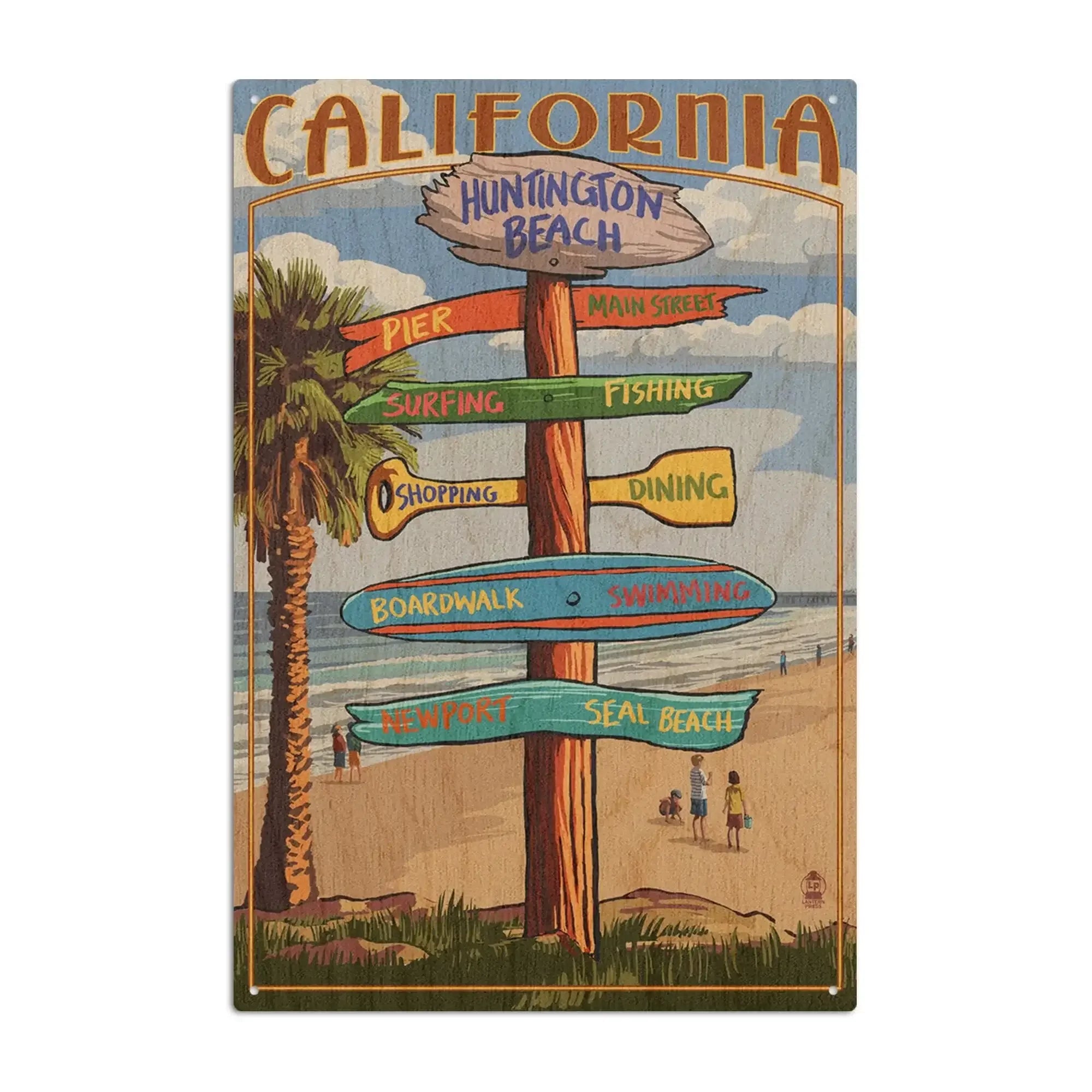 Great Pacific 1850 鉄道 レリーフ　ヴィンテージサイン　看板 Huntington Beach, California, Destinations Sign, Lantern Press Artwork
